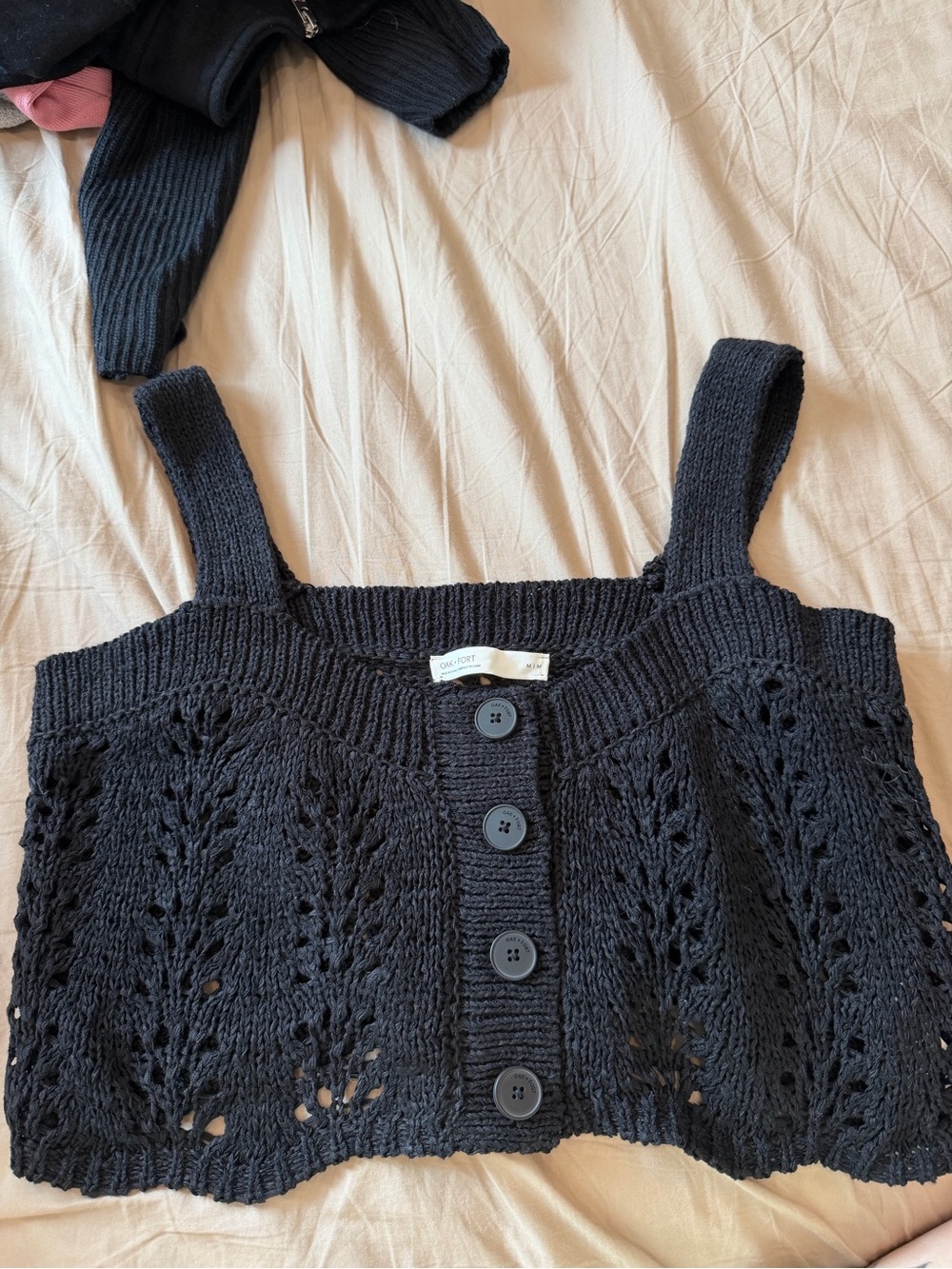 Black Knit Button-Front Crop Tank Sweater oak and fort